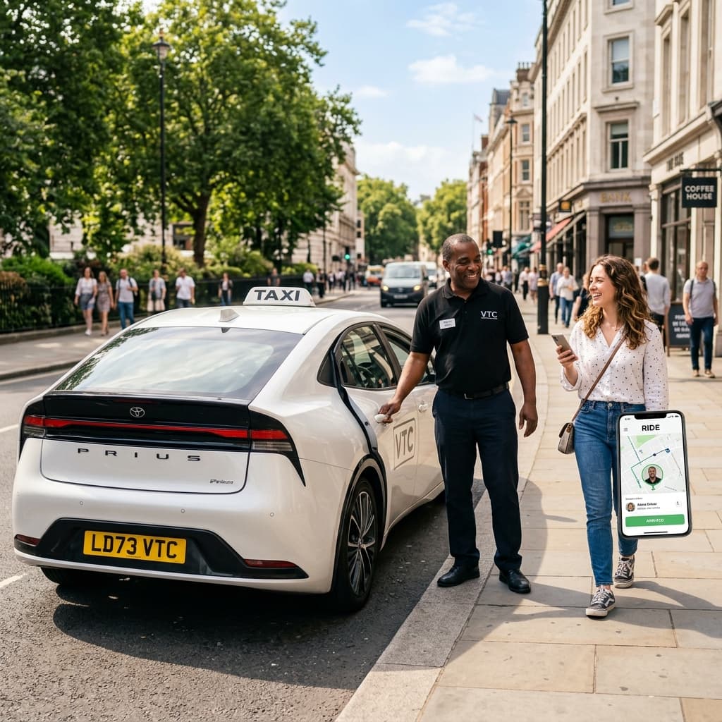Deux abonnés consultant l'application ISAR TAXI avant leur trajet